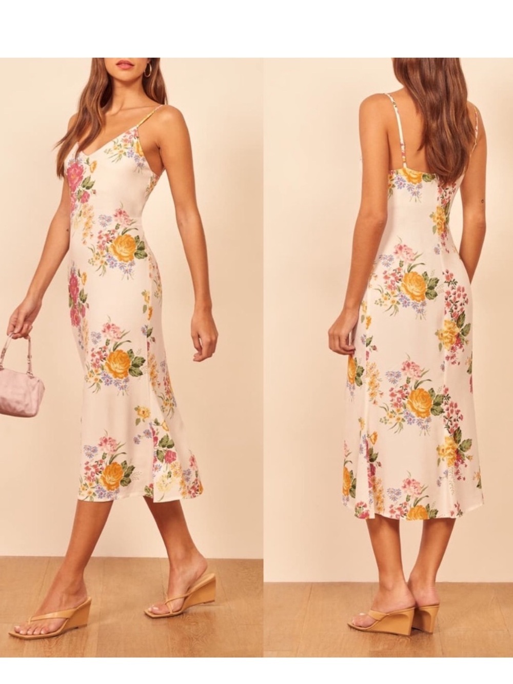 NWT Reformation Boston Bouquet Floral Midi Dress White Pink Size 6 - Picture 2 of 11